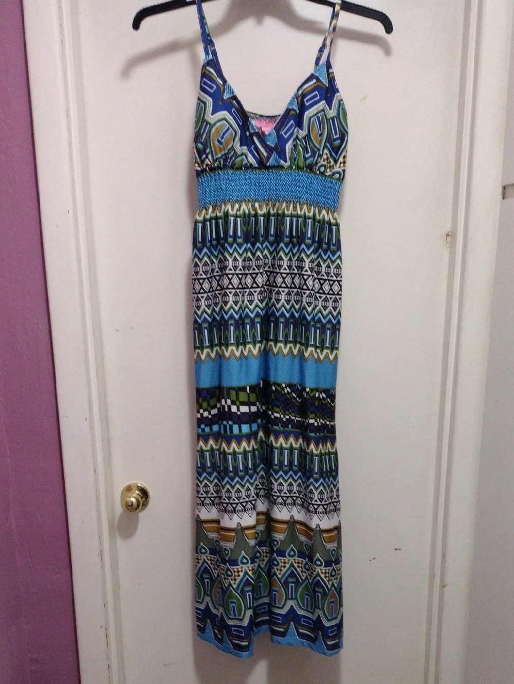 She's Cool Blue & Green Geometric Maxi Dress
